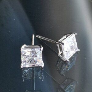 Sterling Silver CZ Emerald Square Cut Stud Earrings